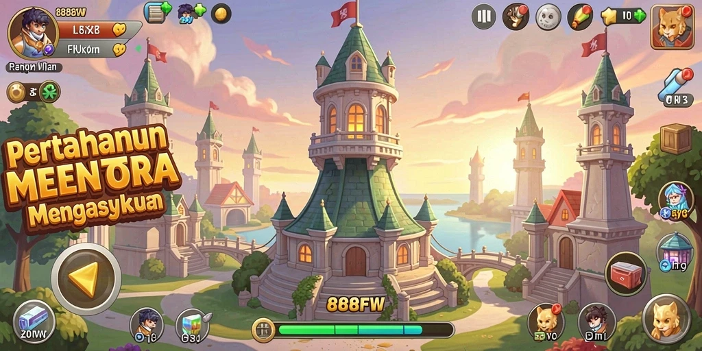 Gameplay Tower Defense yang menarik dengan menara dan musuh yang beragam.