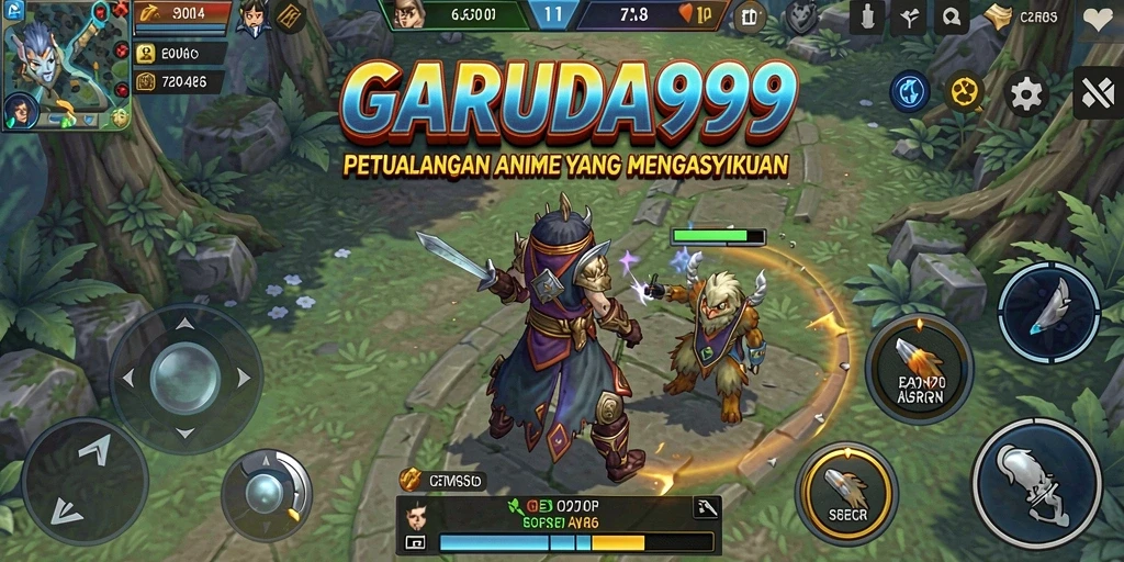 Tampilan gameplay menarik dari GARUDA999, penuh aksi dan karakter anime.