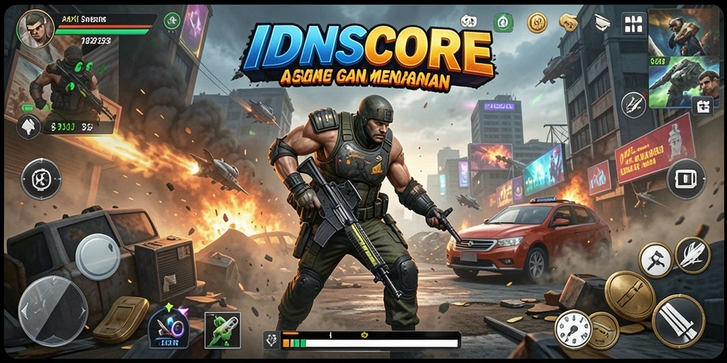 Tampilan menarik ilustrasi gameplay Action IDNSCORE.