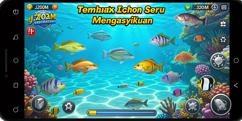 Screenshot J200M menampilkan gameplay Tembak Ikan yang seru.