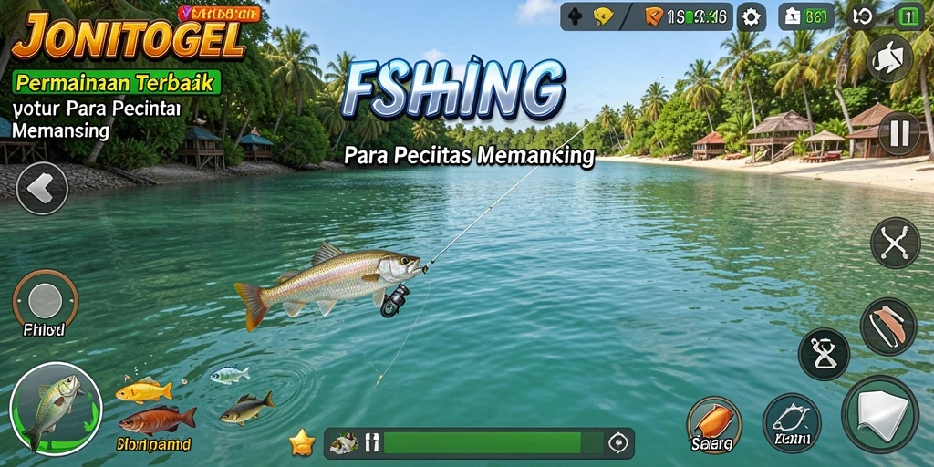 Screenshot JONITOGEL menampilkan keseruan memancing di lokasi yang indah.