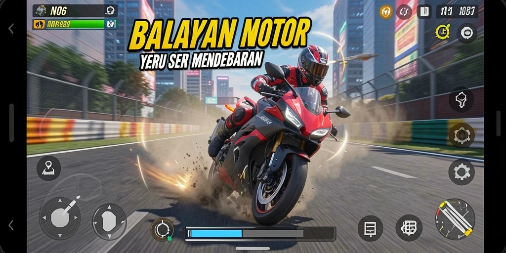 Screenshot N06 menampilkan gameplay balapan motor yang seru dan mendebarkan.