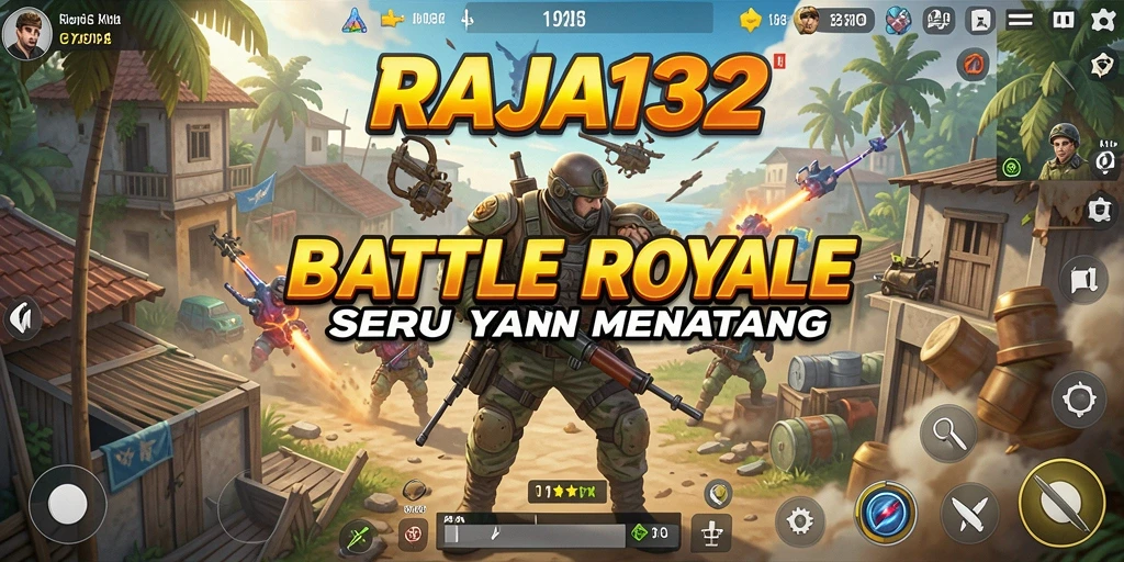 Gameplay seru RAJA132 menunjukkan pertarungan intens di medan perang Battle Royale.