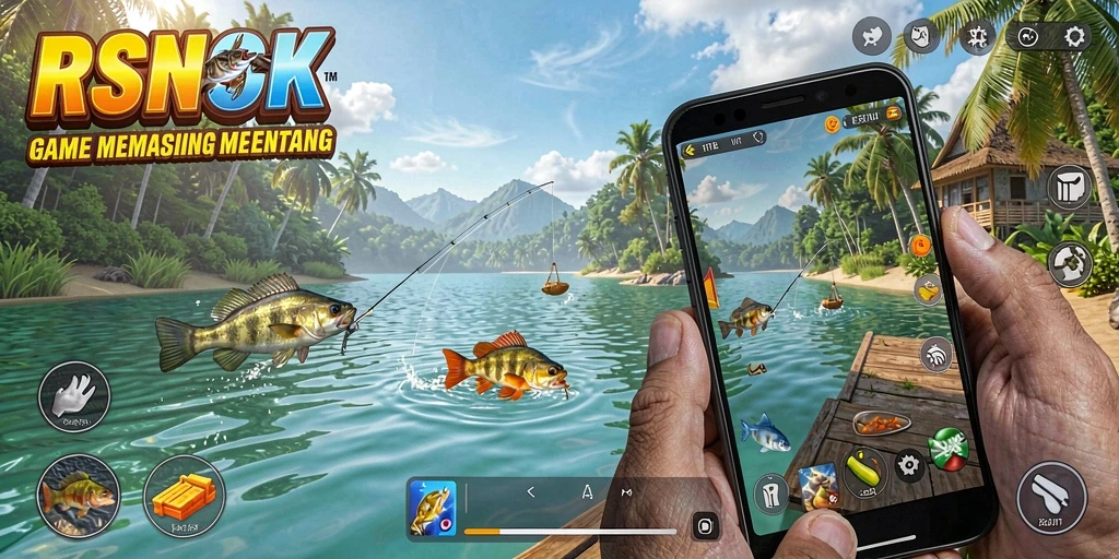 Tampilan gameplay RSNOK yang menampilkan petualangan memancing yang seru.