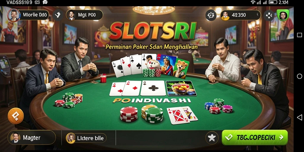 Tampilan gameplay SLOTSRI yang mendebarkan dan penuh aksi poker.