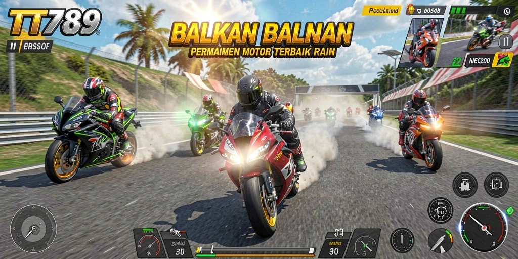 Tampilan gameplay seru dengan balapan motor yang menegangkan.