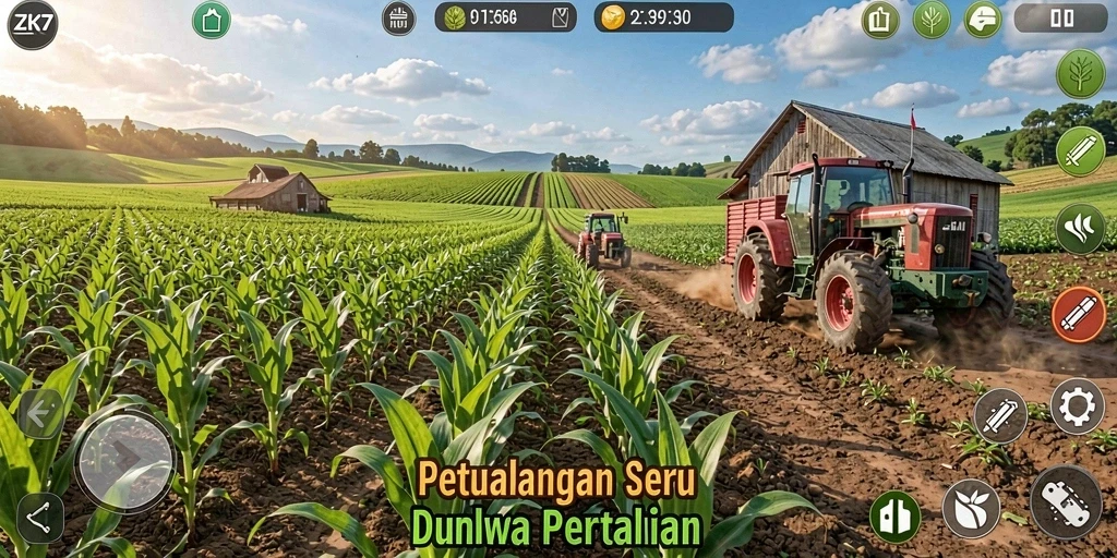 Tangkapan layar menunjukkan gameplay seru di dunia pertanian ZK7.